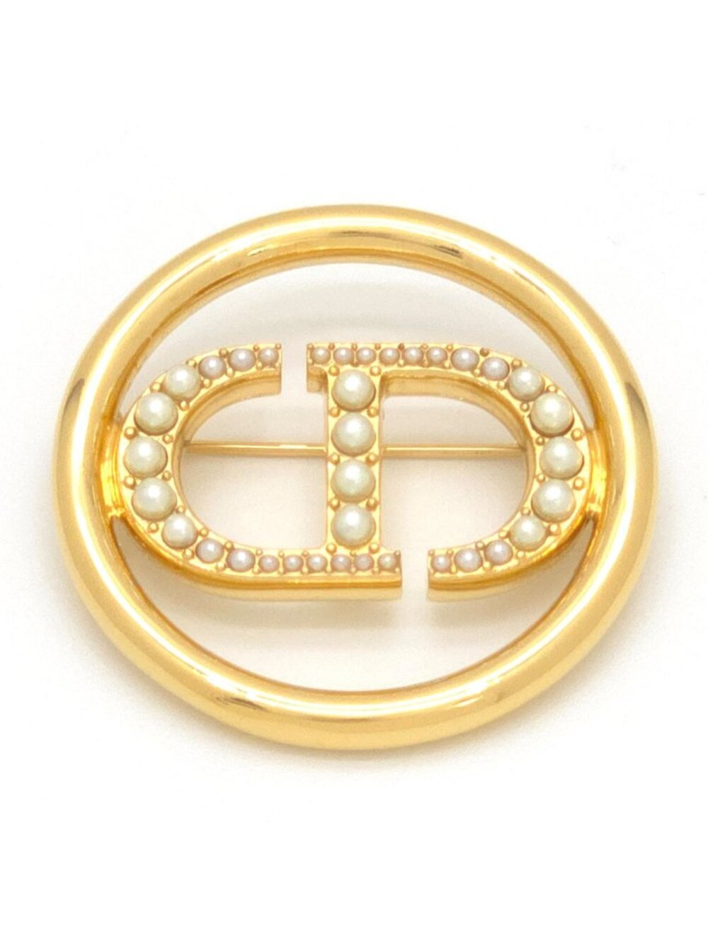 Dior 30 Montaigne CD Brooch Resin Pearl CD Signature Gold-Tone Metal
